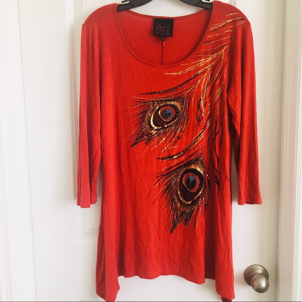 French Blue women’s long sleeve glitter crystal studded red tunic size small